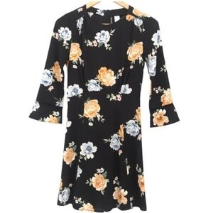 [H & M]  Divided Crepe Mini Black Floral Long Sleeve Dress Size 12